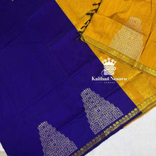 Temple Gopuram Kolam Block Print Cotton Saree