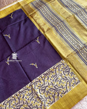 Violet Ghicha Tussar Saree with Digital Prints – Rich Semi-Handloom Drape by Kaithari Nesavu, Perfect for Traditional Events & Gifting.