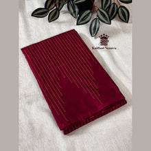 Handwoven semi soft silk Arani saree featuring temple line Kantha design and plain blouse piece.