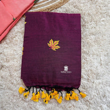 Buy Wine Soft Cotton Saree with maple leaf embroidery by Kaitharinesavu