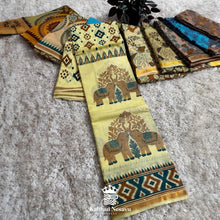 Elegant yellow Chanderi Cotton Kalamkari Elephant Print Saree – Soft Handloom Fabric for Summer by Kaithari Nesavu – Available at ₹1099