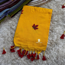 Buy Yellow Soft Cotton Saree with maple leaf embroidery by Kaitharinesavu