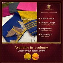 Cotton Tissue Sarees by Kaithari Nesavu Sarees – available in 3 colours