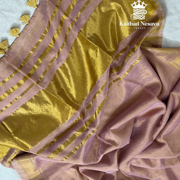 Onam Special Premium Tissue Linen Saree with Running Blouse & Tassels