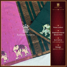 Elephant Block Print Pure Saree – Handmade Raaga Signature Collection – Kaithari Nesavu