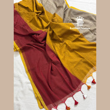 Everyday wear mul cotton saree in neutral tricolor tones – simple and elegant