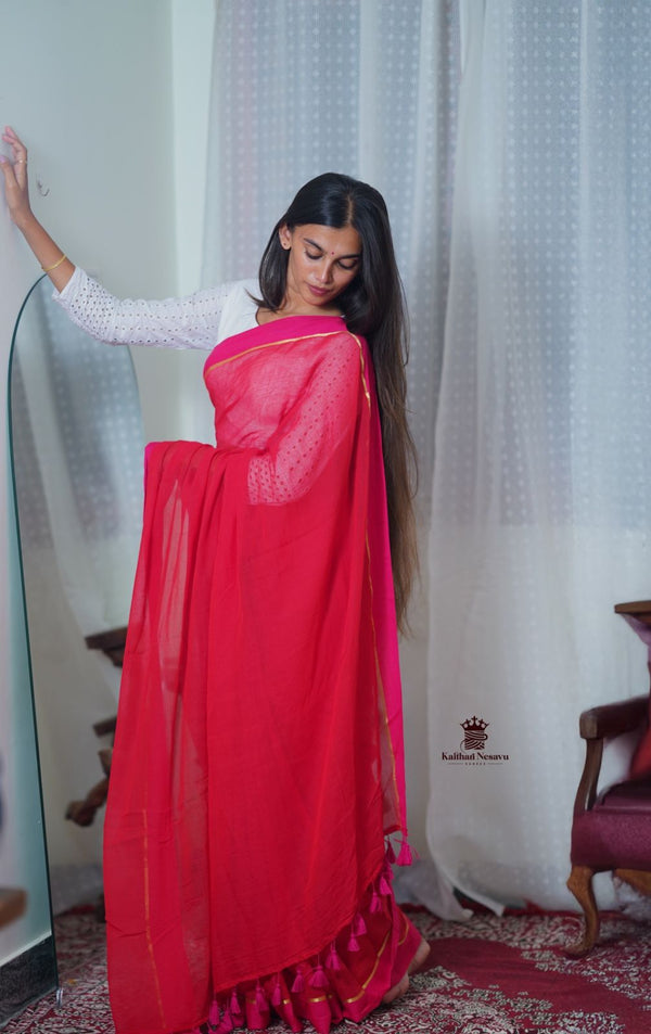 Mul Cotton Saree with Golden Lines – Festive Collection
