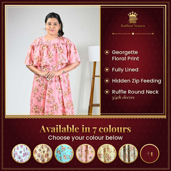 Georgette Floral Print Maternity Feeding Dress | Hidden Zip – available in 7 colours