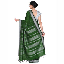 Traditional Green cotton saree with zari Kolam motifs