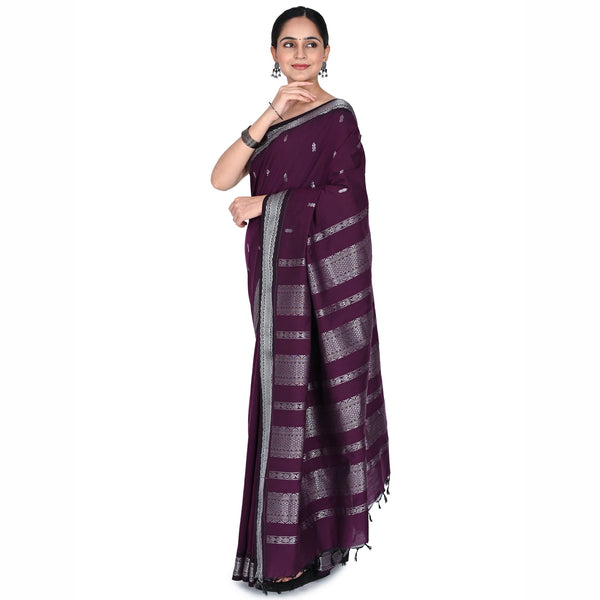 Jamoon Sneha Series cotton saree with silver zari Kolam border