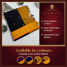 Kalyani Cotton Saree | Dark Gold Pallu & Border | Geometric Zari Buttas | Multi-Colour – available in 5 colours