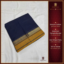 Kanchi Cotton Checked Saree with Zari Temple Border – Kaithari Nesavu
