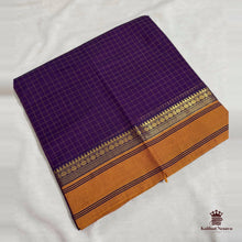 Kanchi Cotton Checked Saree in Purple with Orange Border – gold zari temple border