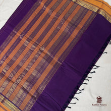 Kanchi Cotton Checked Saree in Purple with Orange Border – zari stripe pallu with tassels