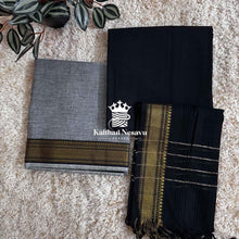 Mangalgiri cotton chudidhar set -Ash with black color - Order Today