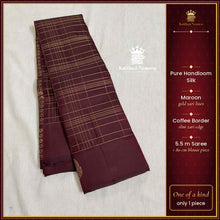 Pure Handloom Silk Saree | Maroon Zari Lines Body | Plain Contrast Border – Kaithari Nesavu