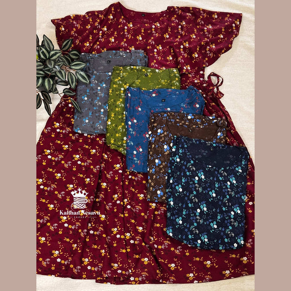 Front view of maroon rayon cape maternity dress with feeding zip – Vineshu