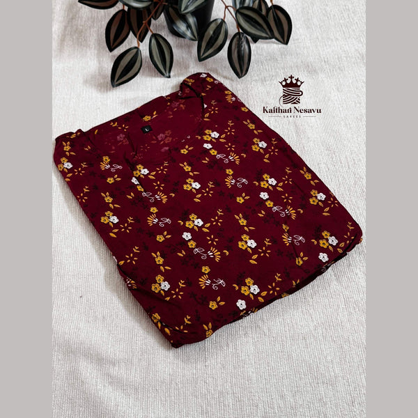Side view of maroon rayon cape maternity dress with adjustable waist rope – Vineshu