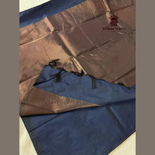 Midnight Indigo Vairaoosi Arani Soft Silk Saree with copper zari checks with blouse