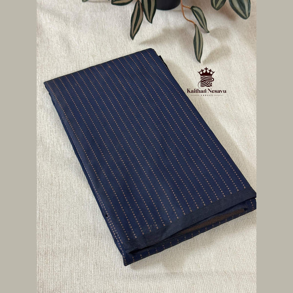 Midnight Indigo Vairaoosi Arani Soft Silk Saree with copper zari checks