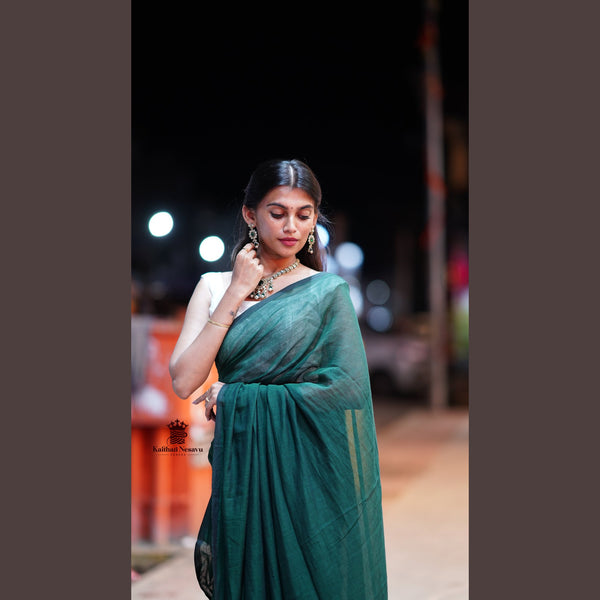 New Launch 🌿 Plain Mul Cotton Sarees – Bottle Green | No Blouse Piece | Kaithari Nesavu