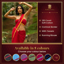 Soft Cotton Kaithari Nesavu Saree with Contrast Border & Tassels - Perfect for Summer Office & College Wear – available in 8 colours