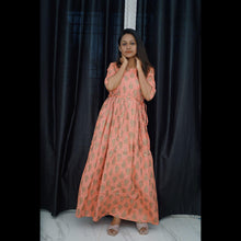 Full length - elbow sleeve - Maternity dress - Peach color