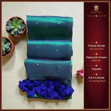 Premium Quality Tissue Saree – Peacock Green Dual Tone ks074| Festive Wear | Kaithari Nesavu | – Kaithari Nesavu