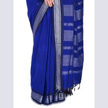 Pepsi blue Sneha Series cotton saree with silver zari Kolam border
