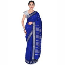 Pepsi blue Sneha Series cotton saree with silver zari Kolam border