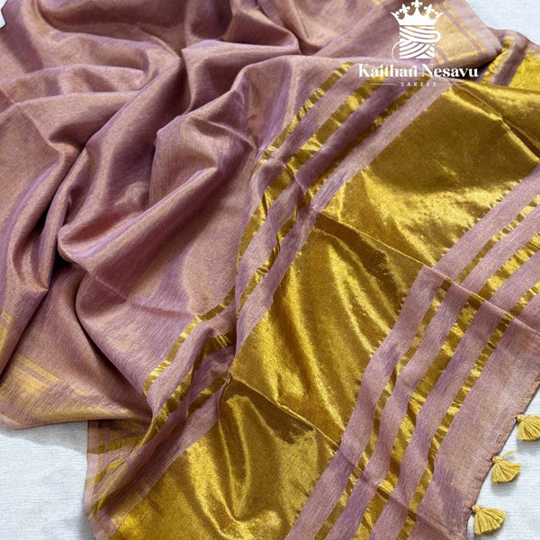 Onam Special Premium Tissue Linen Saree with Running Blouse & Tassels