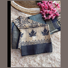 Premium Tussar Silk Semi Ghicha Digital Printed Sarees with Leaf Design