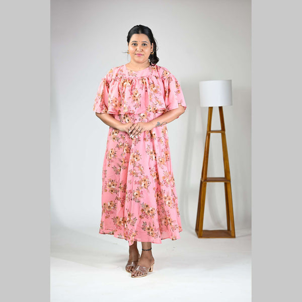 Georgette Floral Print Maternity Feeding Dress | Hidden Zip