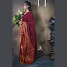 Pure Mul Cotton Half and Half Saree – Plain & Golden Stripe | Light Weight | No Blouse | Handloom Look