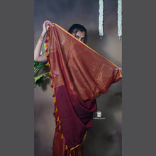 Pure Mul Cotton Half and Half Saree – Plain & Golden Stripe | Light Weight | No Blouse | Handloom Look