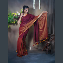 Pure Mul Cotton Half and Half Saree – Plain & Golden Stripe | Light Weight | No Blouse | Handloom Look