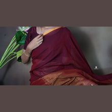 Pure Mul Cotton Half and Half Saree – Plain & Golden Stripe | Light Weight | No Blouse | Handloom Look
