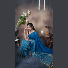 Pure Mul Cotton Half and Half Saree – Plain & Golden Stripe | Light Weight | No Blouse | Handloom Look