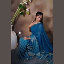 Pure Mul Cotton Half and Half Saree – Plain & Golden Stripe | Light Weight | No Blouse | Handloom Look