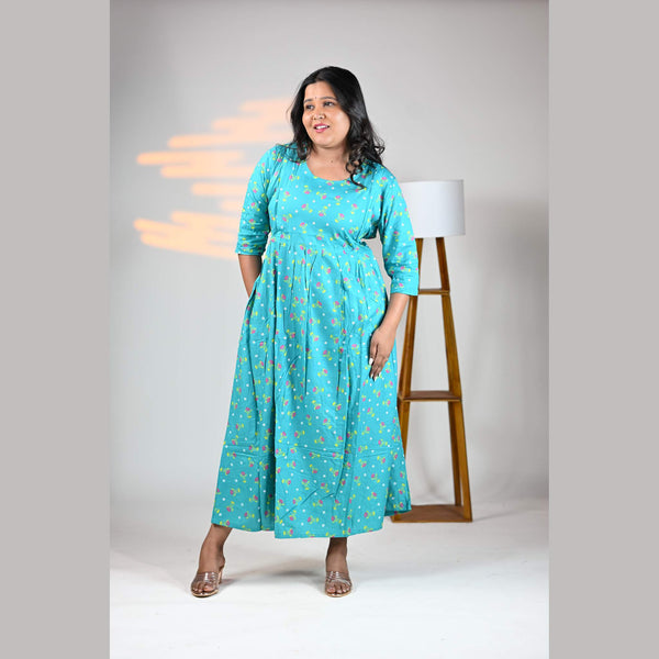 Rayon Floral Print Maternity Feeding Dress Material | Both Side Feeding | Sizes M–XXL