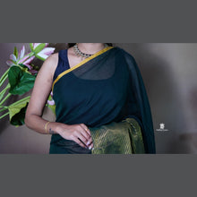 Pure Mul Cotton Half and Half Saree – Plain & Golden Stripe | Light Weight | No Blouse | Handloom Look