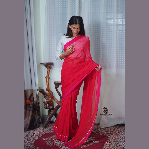 Mul Cotton Saree with Golden Lines – Festive Collection