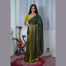 Pure Mul Cotton Half and Half Saree – Plain & Golden Stripe | Light Weight | No Blouse | Handloom Look