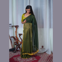Pure Mul Cotton Half and Half Saree – Plain & Golden Stripe | Light Weight | No Blouse | Handloom Look