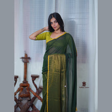 Pure Mul Cotton Half and Half Saree – Plain & Golden Stripe | Light Weight | No Blouse | Handloom Look