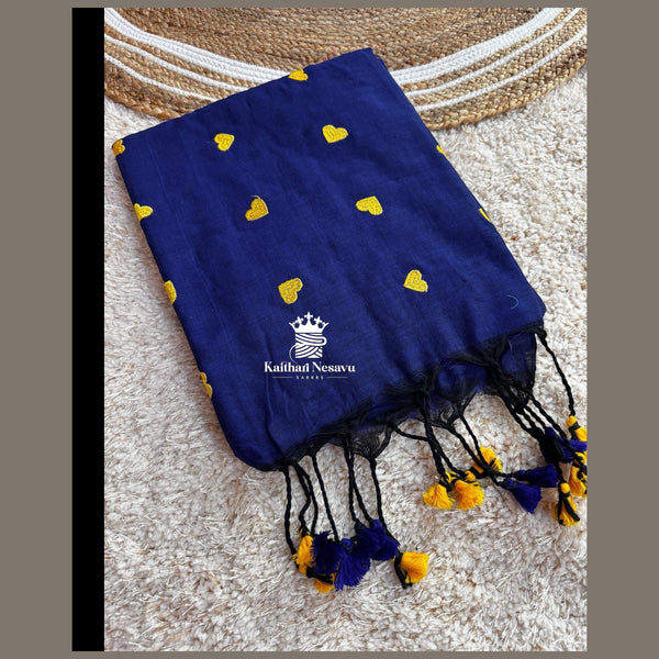 💖 Mul Cotton Elegance: Contrast Heart Thread Butta Sarees 💖
