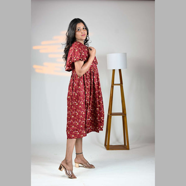 Vineshu Rayon Cape Maternity Dress with Feeding Zips, Adjustable Fit & Side Pocket