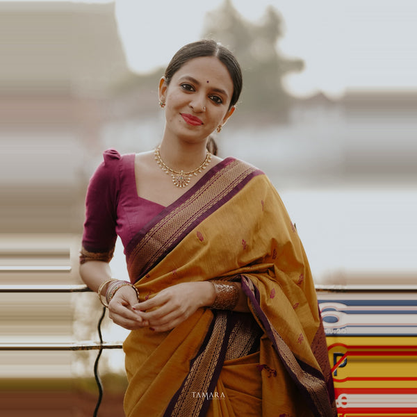 Sundari: Festival Finesse - Gold Zari Semi Handloom Pure Cotton
