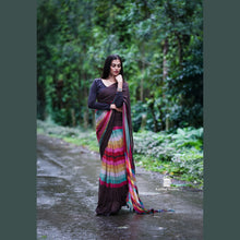 Rainbow Shade Mul Cotton Saree – 120 Count | Lightweight | 5.5 M | No Blouse | With Tassels