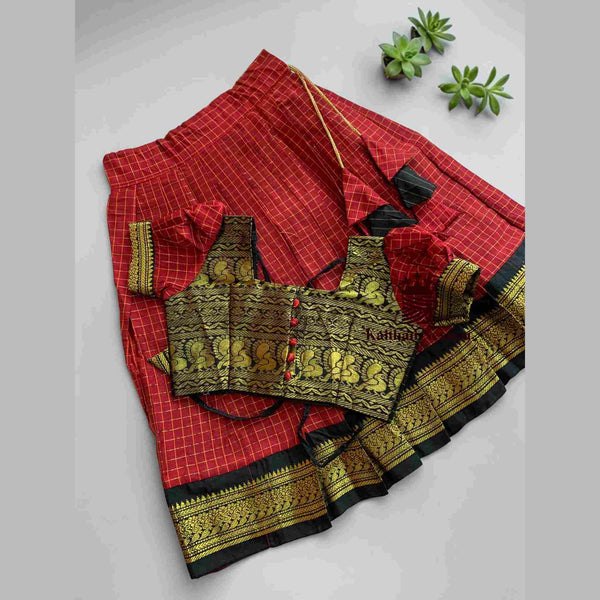 Traditional Kids Pavadai Sattai | Handloom Cotton Skirt & Top for Girls (1-2 Years)